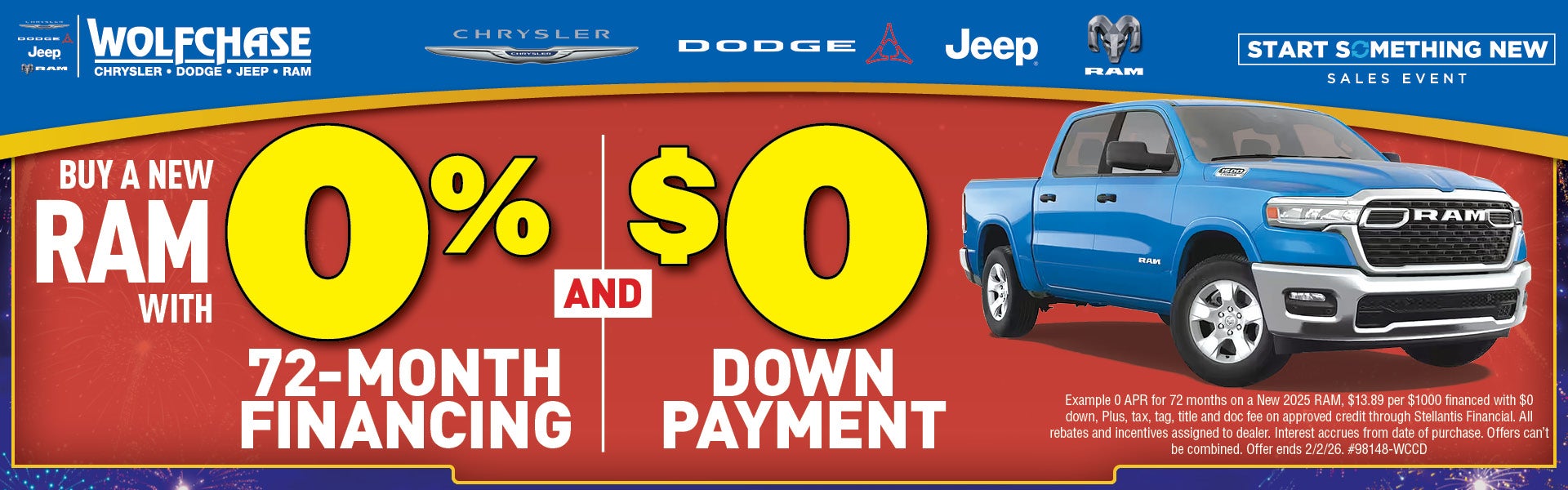 Buy a new RAM truck for 0% APR for 72 months AND $0 down payment!