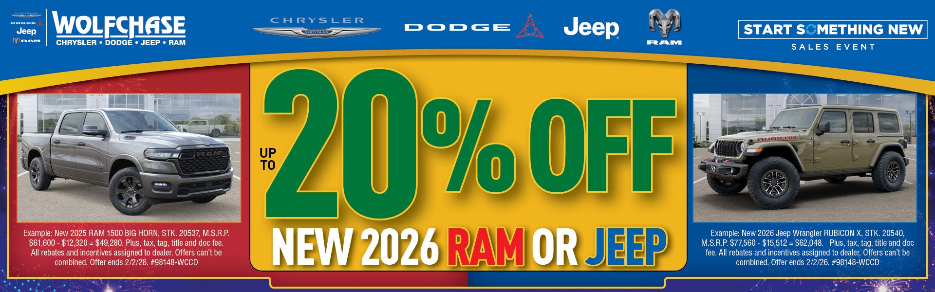 Save up to 20% OFF MSRP on NEW RAM trucks or NEW Jeeps!